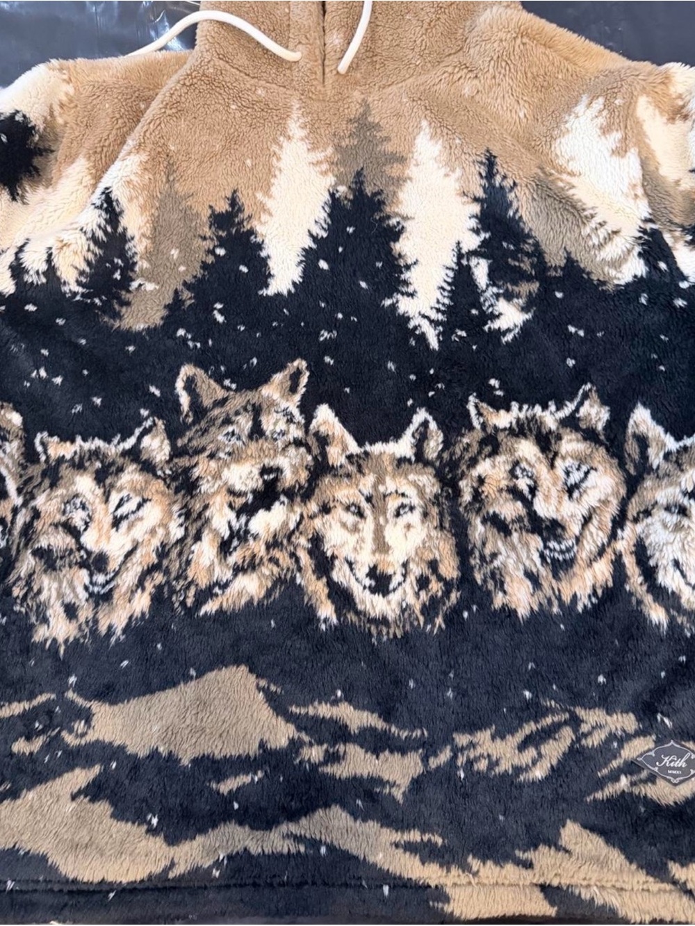 Kith Kids Wolf-Print Fleece Hoodie - Black, Tan, Cream